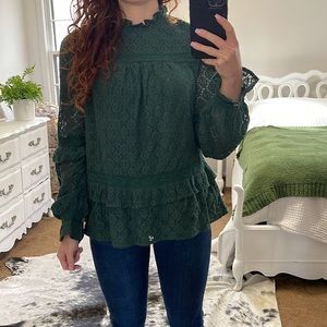 Listicle green long sleeve lace top size small